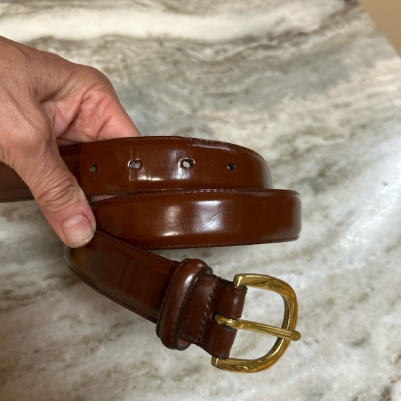 COACH MENS BROWN LEATHER DRESS BELT Size 34 SOLID BRASS BUCKLE - Picture 1 of 11